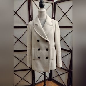 Ann Taylor Cream Double-Breasted Wool Peacoat